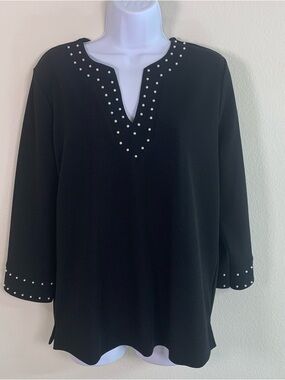 Karl Lagerfeld Black Studded Split-Neck Tunic size M